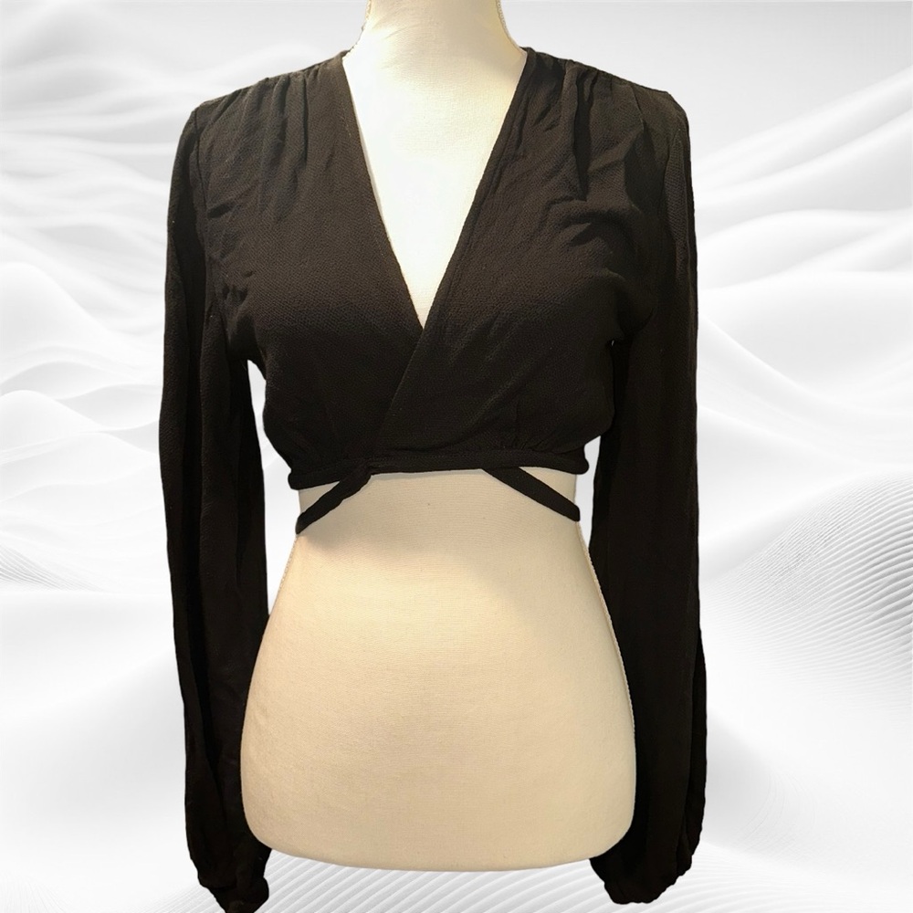 Rumer Kenya Wrap Top Black Cropped tie‎ Medium